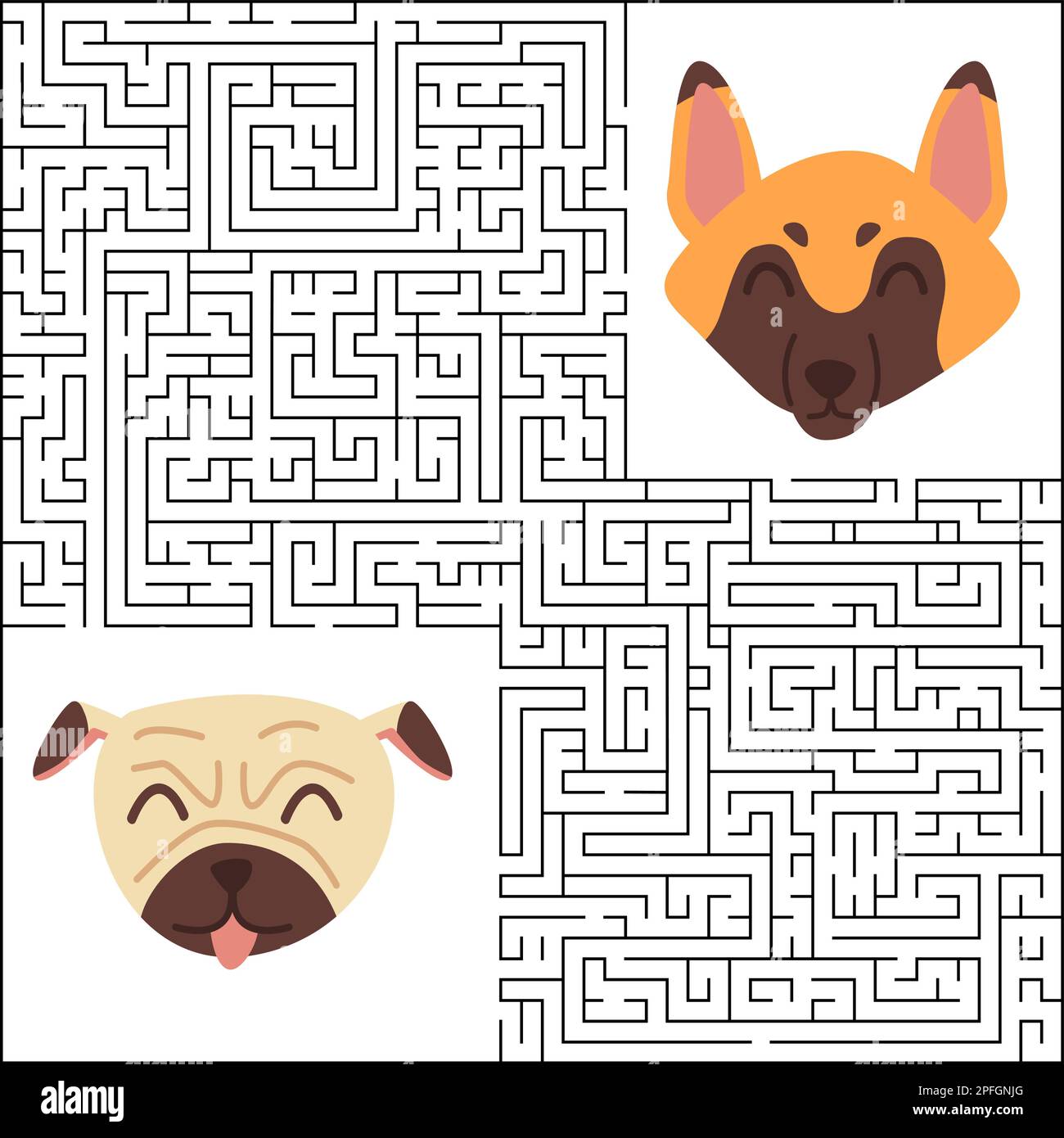 https://c8.alamy.com/comp/2PFGNJG/kids-maze-game-help-german-shepherd-dog-find-his-pug-friend-labyrinth-puzzle-design-2PFGNJG.jpg