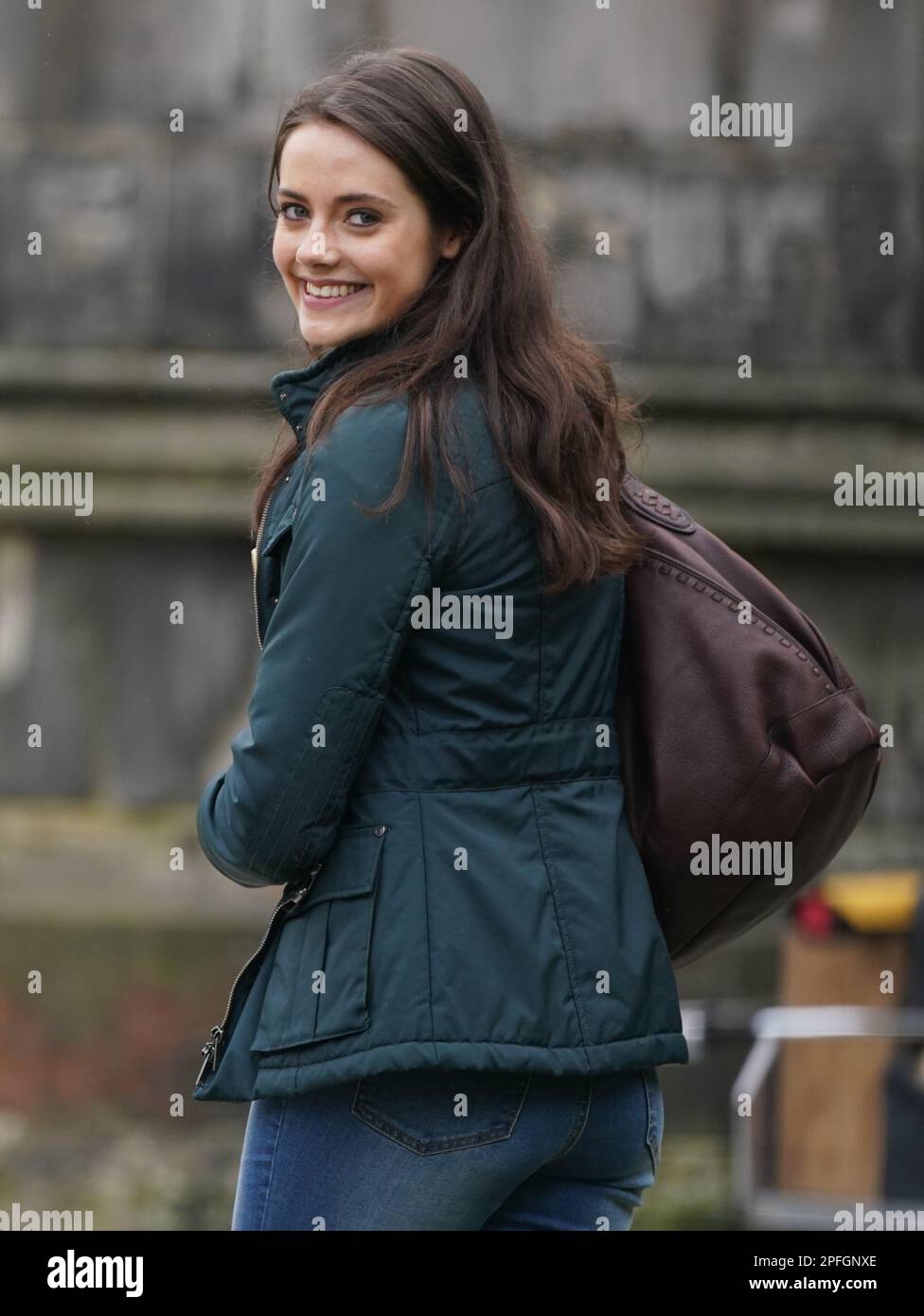 Actress Meg Bellamy, who plays Kate Middleton filming scenes for the