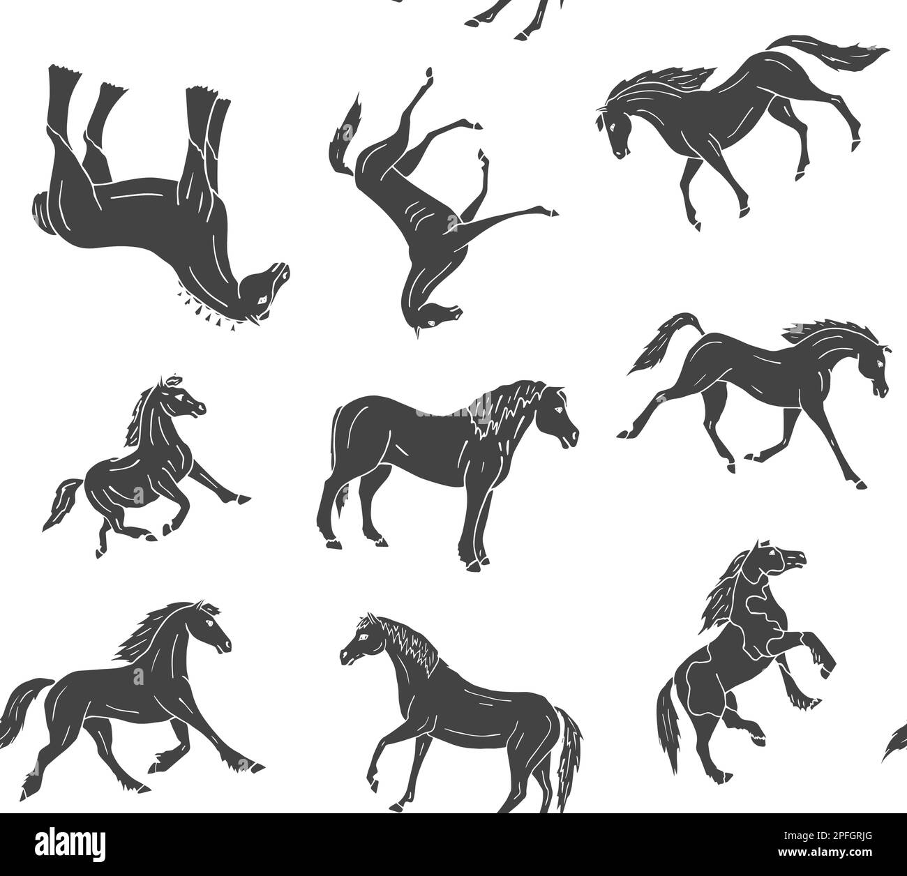 Vector seamless pattern of hand drawn sketch doodle horse isolated on ...