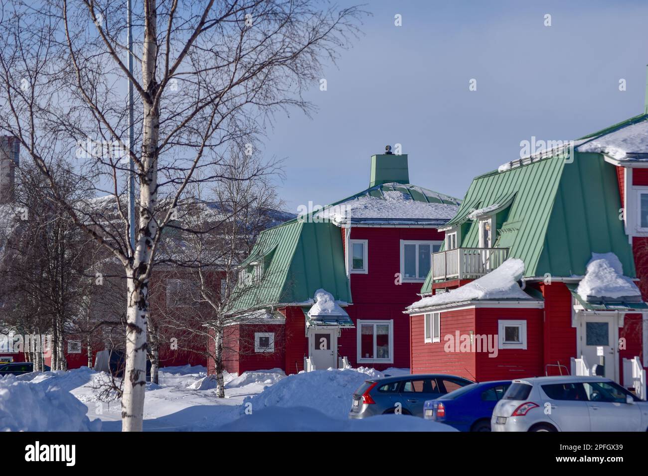 Kiruna Sweden March 10 2023 In The Residential Area Bolagsomradet kiruna-sweden-march-10-2023-in-the-residential-area-bolagsomradet