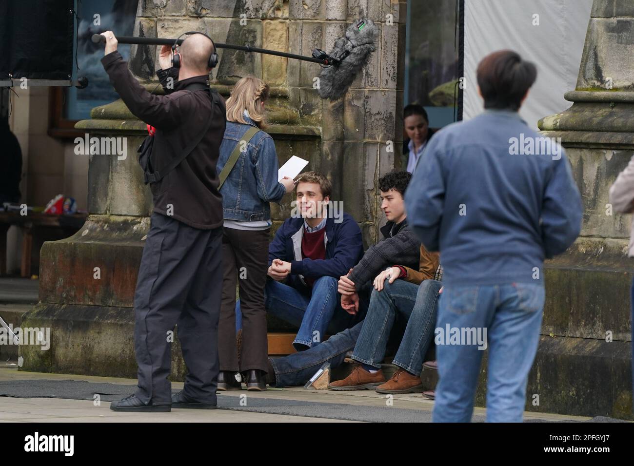 Actor Ed McVey, who plays the part of Prince William, filming scenes in