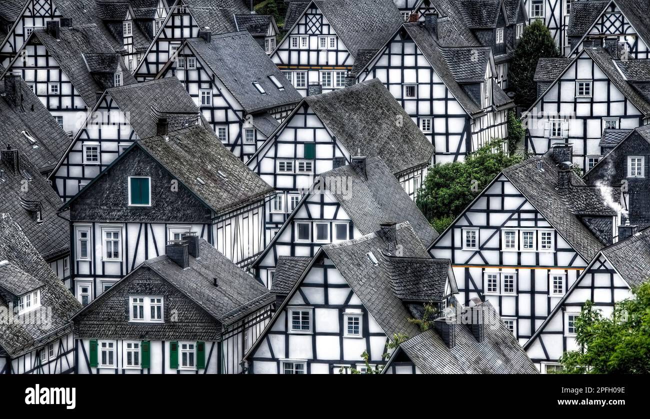 Half-Timbered Houses at “Alte Flecken” in Freudenberg, Germany Stock Photo
