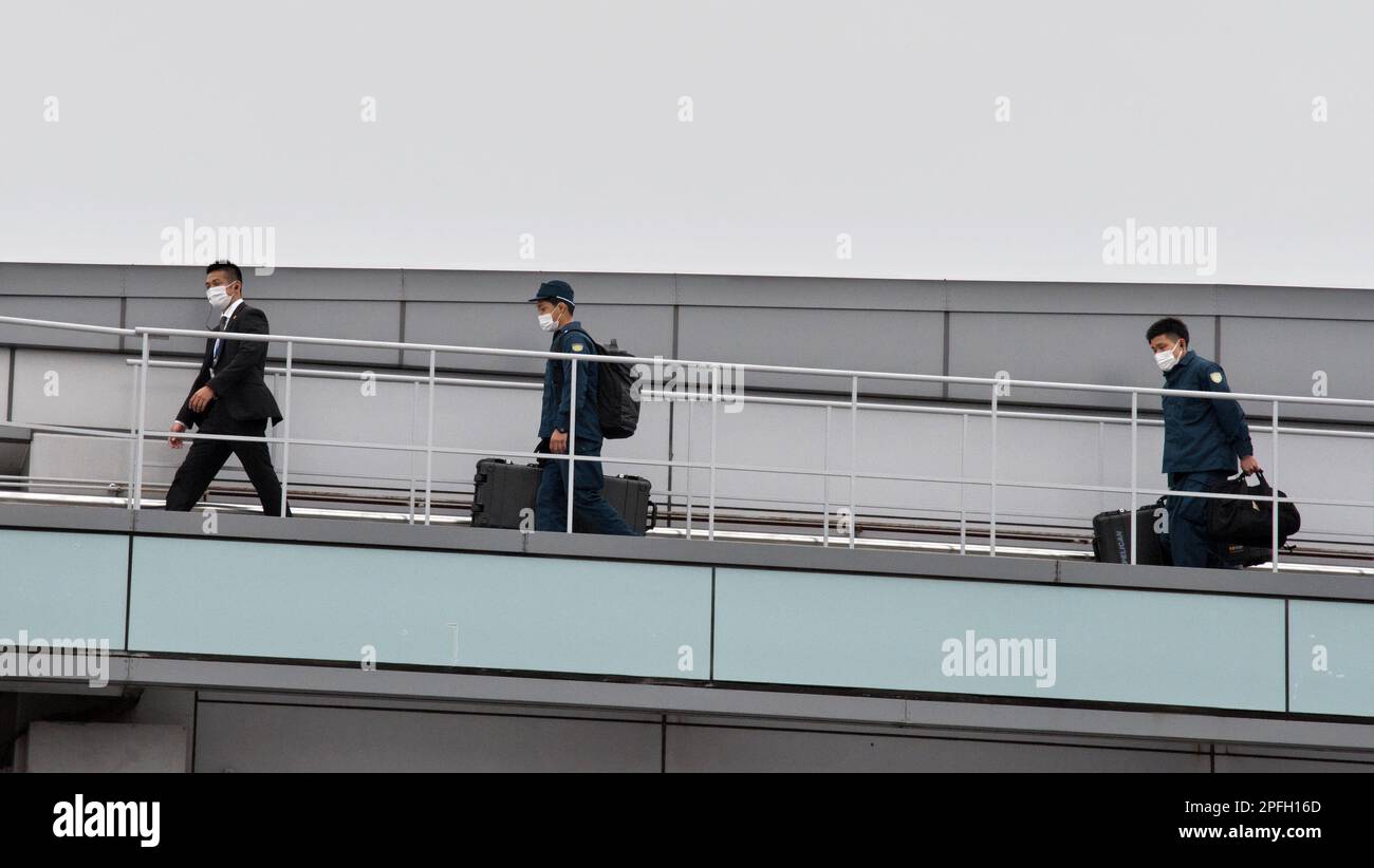 Tokyo, Japan. 17th Mar, 2023. Member of Tokyo Metropolitan Police's SAT(Special Assault Team) are seen walk at Tokyo International Airport in Tokyo, Japan on Thursday, March 17, 2023. Photo by Keizo Mori/UPI Credit: UPI/Alamy Live News Stock Photo