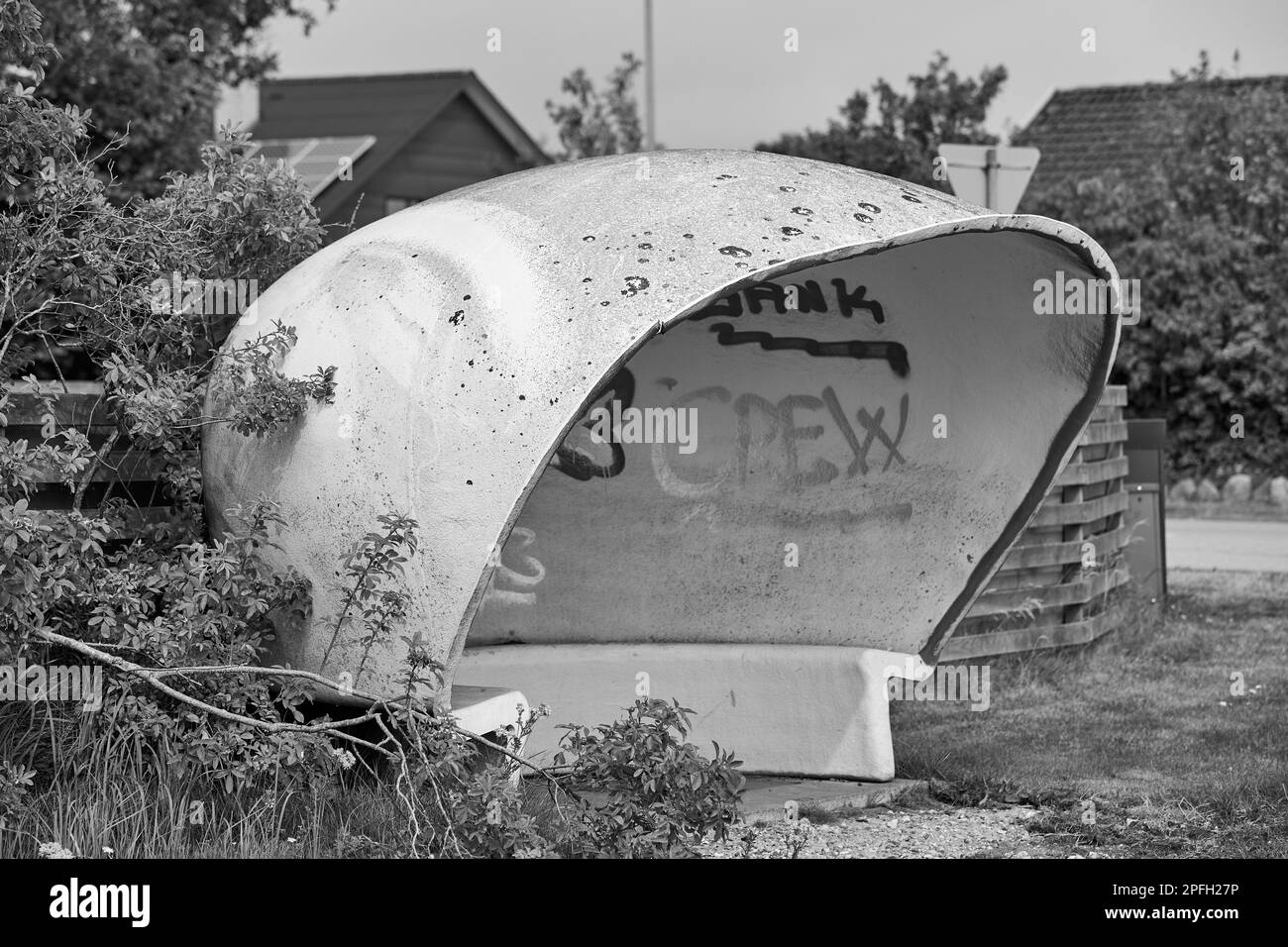Old fibreglass bus shelter Black and White Stock Photos & Images - Alamy