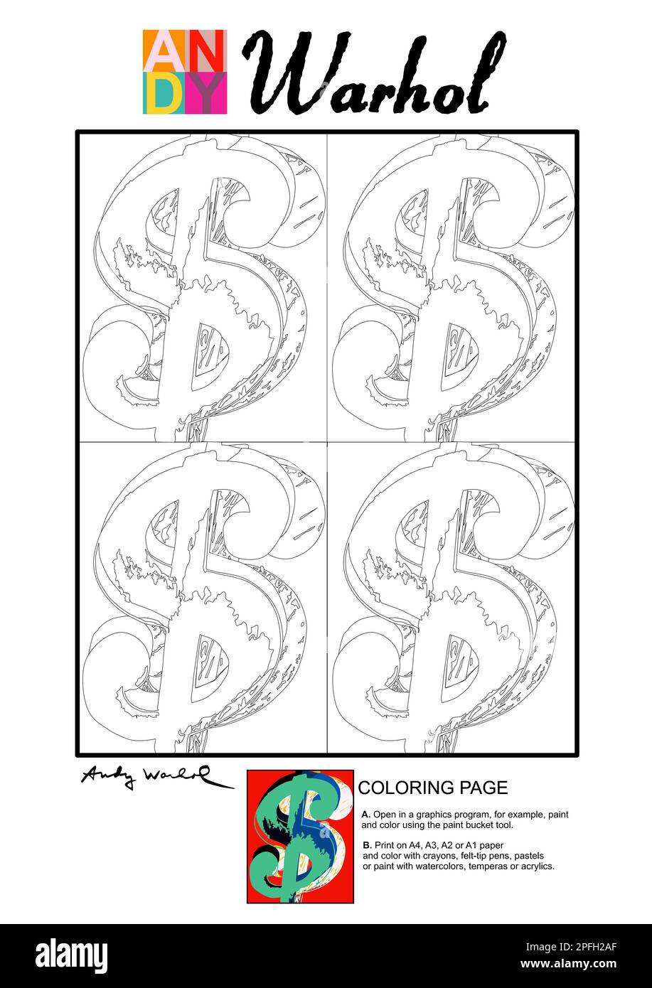 Andy Warhol Coloring page Stock Photo - Alamy
