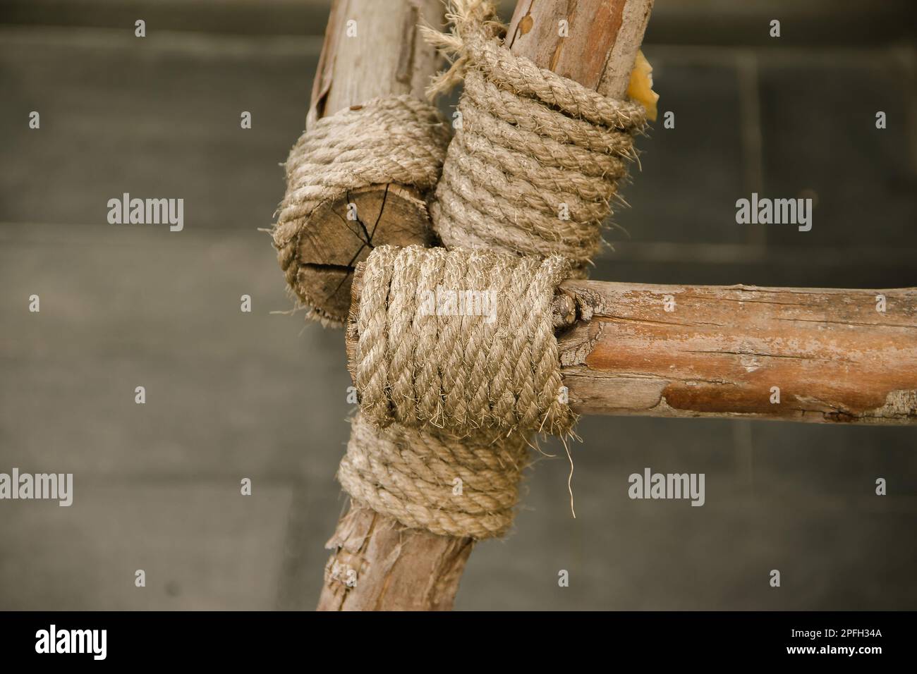 Manila Rope bound to dry wood , Rope tied to many pieces of wood Stock ...