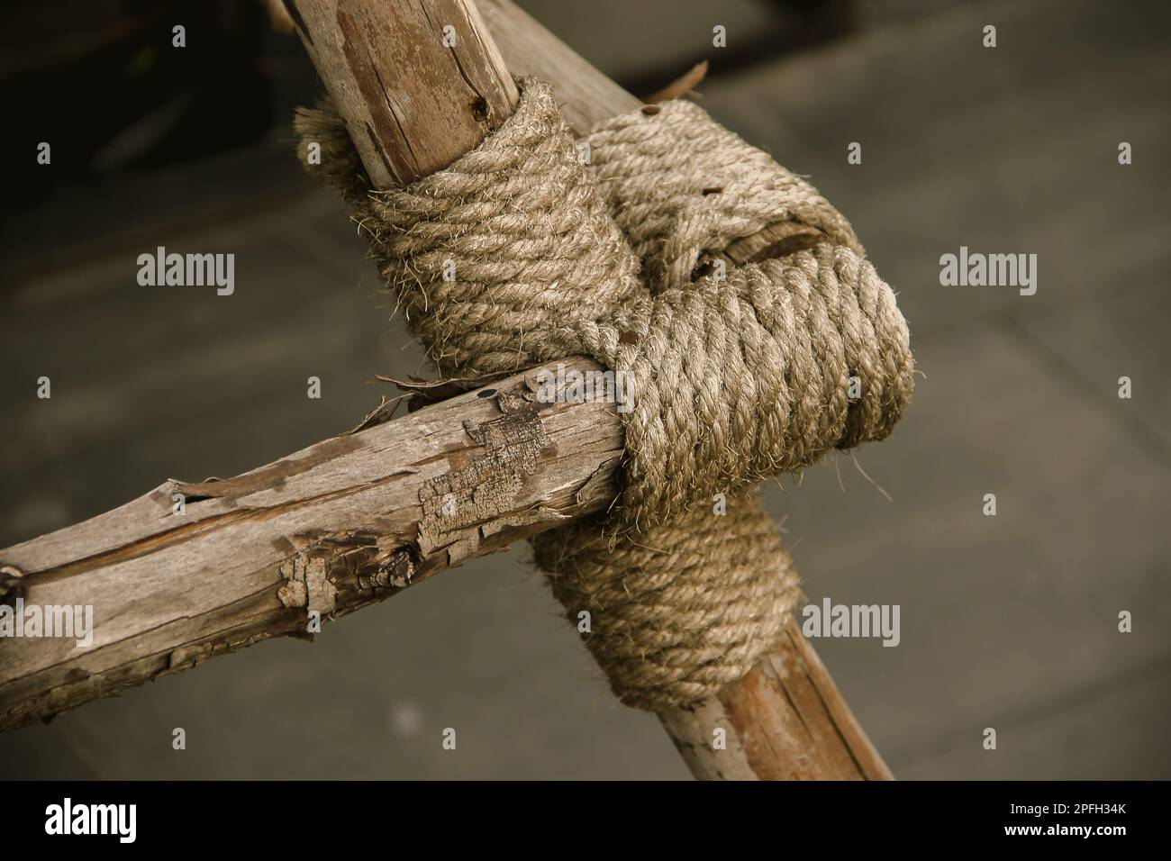 Manila Rope bound to dry wood , Rope tied to many pieces of wood Stock ...