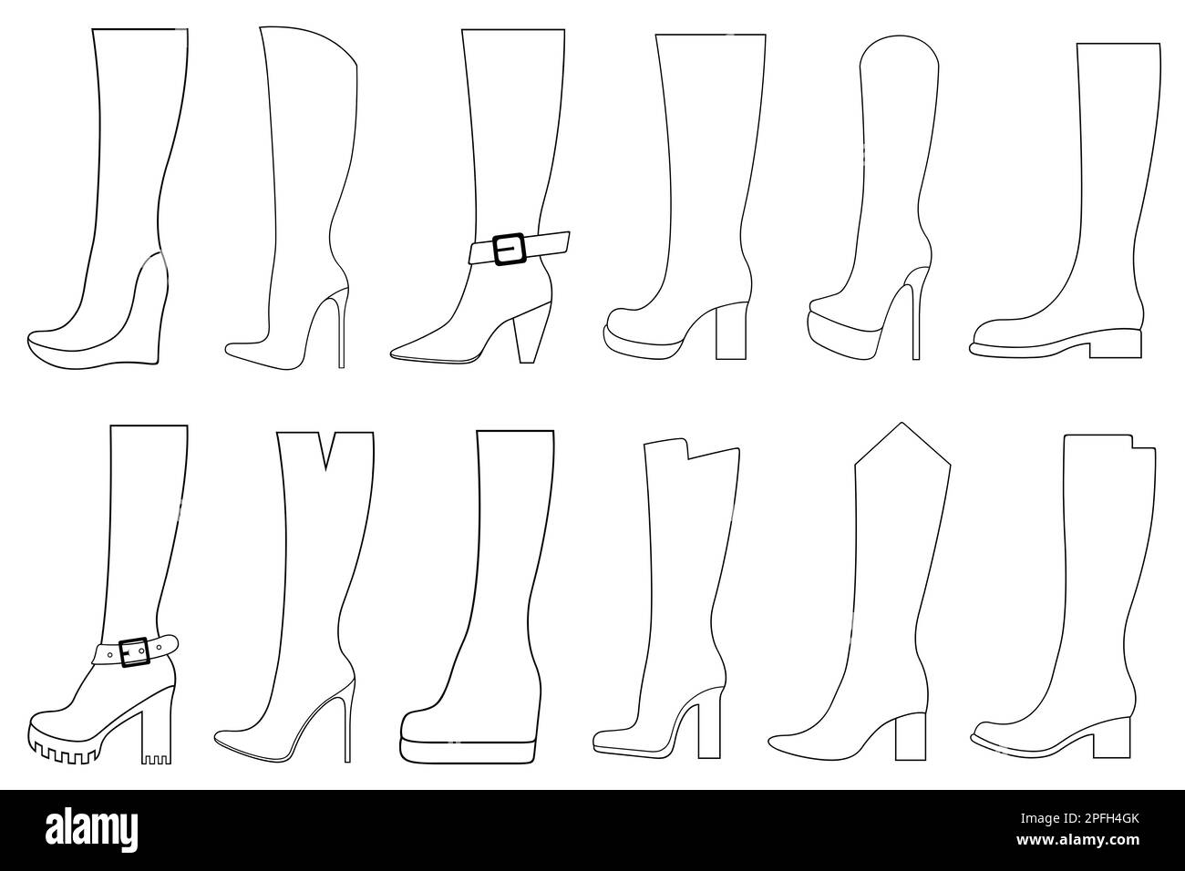 Illustration of different boots isolated on white Stock Photo