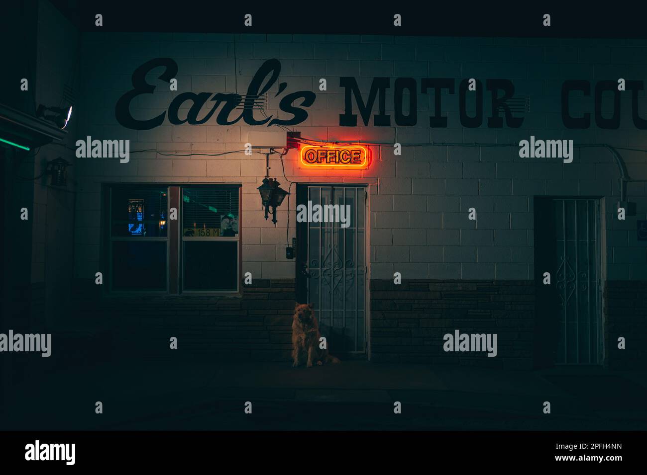 Earls Route 66 Motor Court motel at night Winslow Arizona Stock Photo Earls Route 66 Motor Court motel at night Winslow Arizona Stock Photo