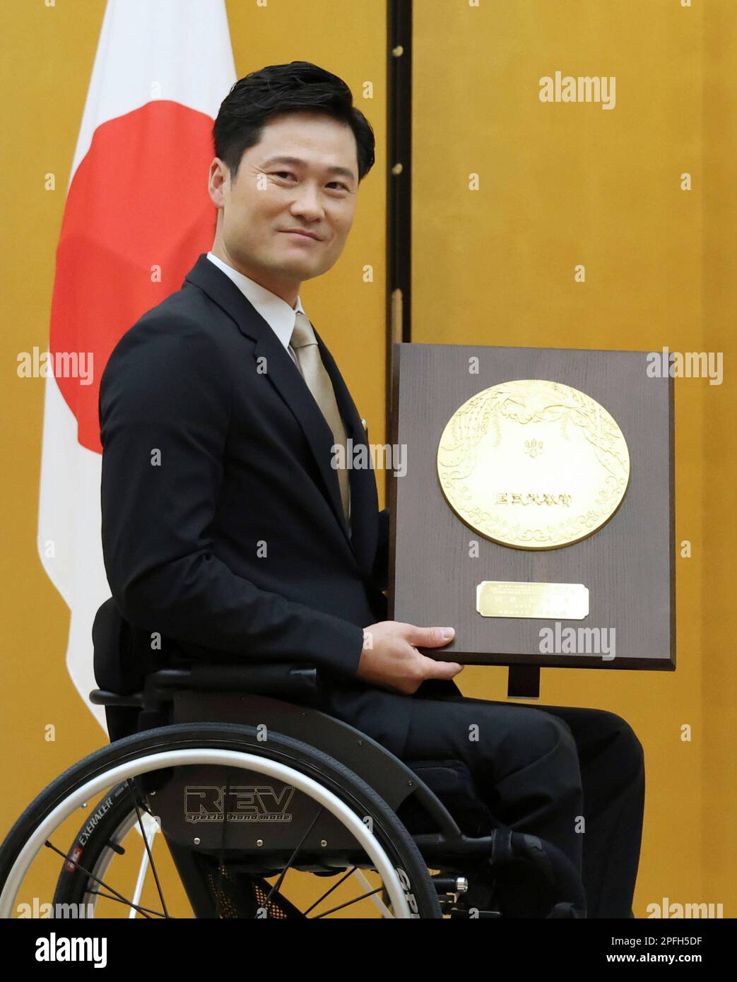 Japanese legendary wheelchair tennis player Shingo Kunieda poses with a