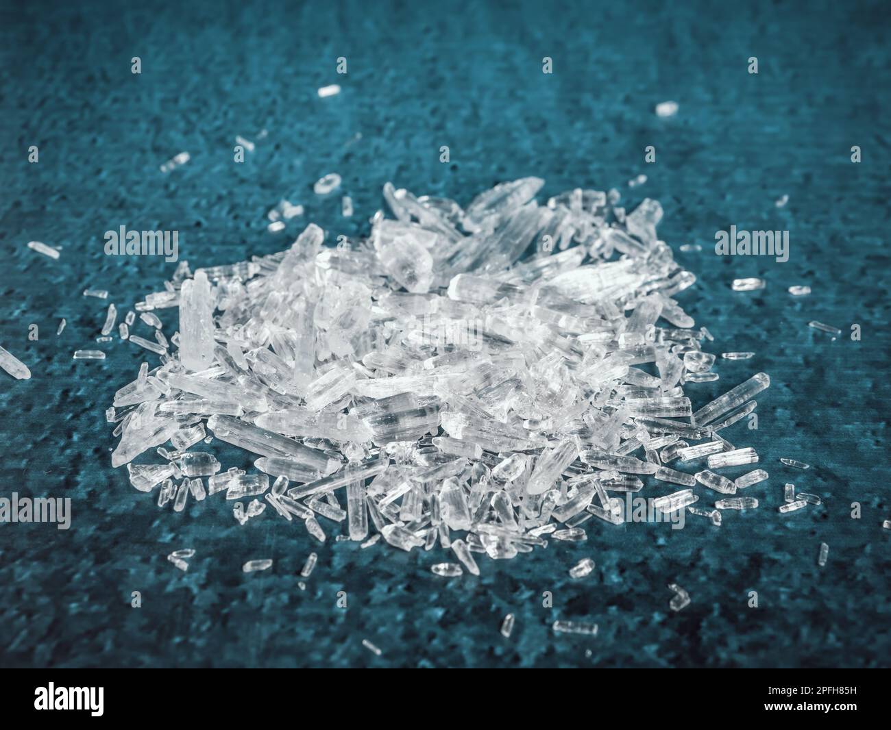 Natural menthol crystals on blue background Stock Photo Alamy