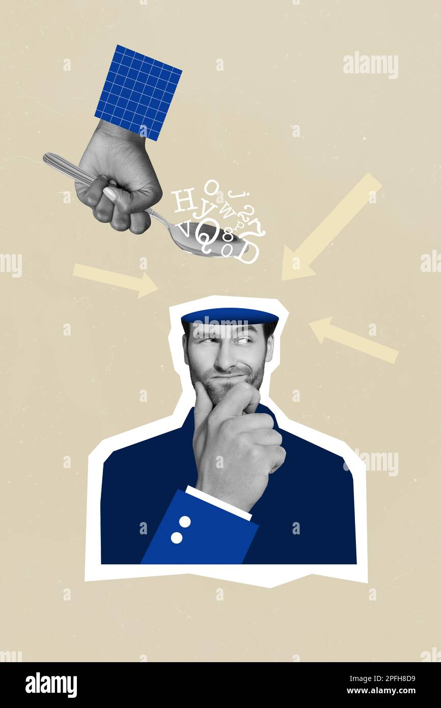 Template minimal collage photo of clever business man touch chin