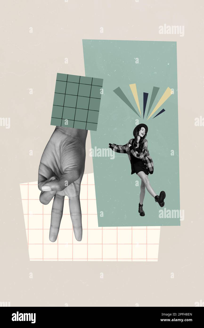 Creative photo artwork collage of youngster careless funky girl dancing ...