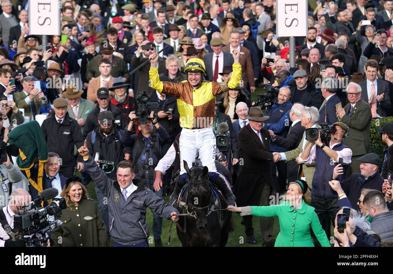 Paul Townend celebrates winning the Boodles Cheltenham Gold Cup Chase