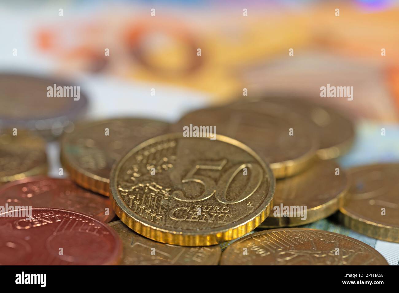 Euro cent coins in a close up view Stock Photo