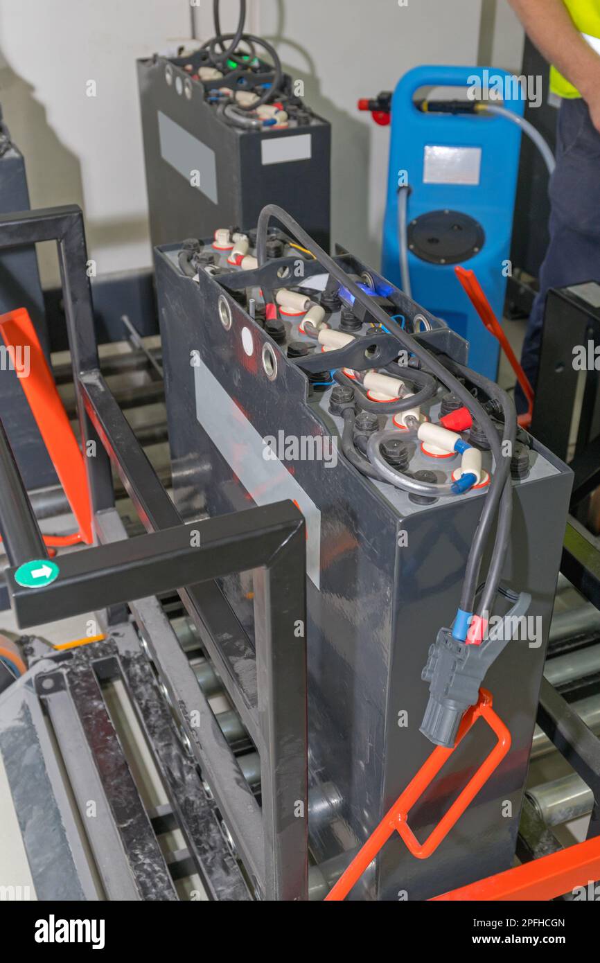 Cart for Handling Batteries at Charging Station Stock Photo Alamy