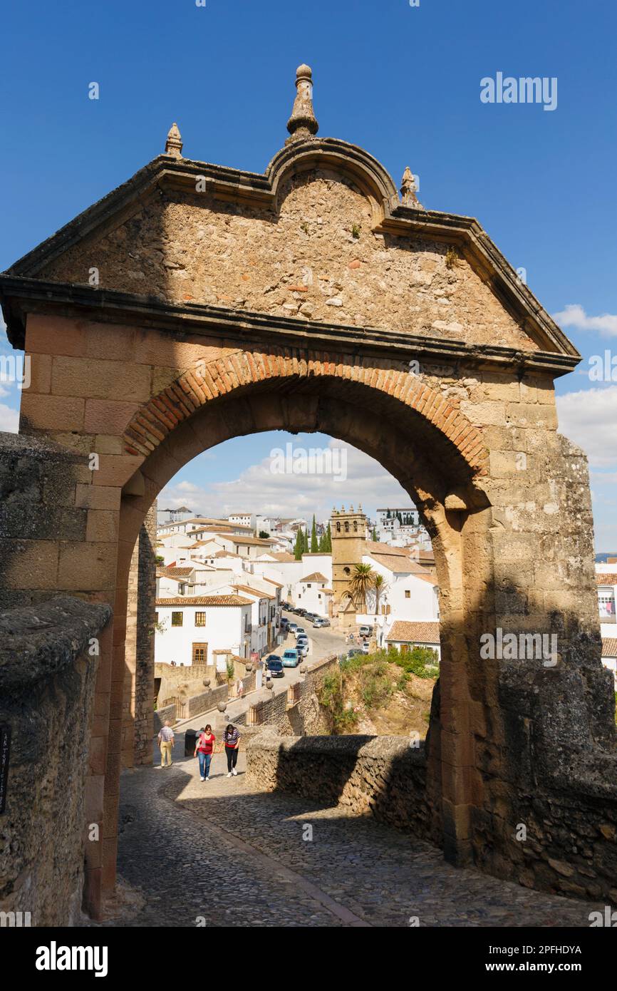 Ronda, Malaga Province, Andalusia, southern Spain.  Arch of Philip V.  Arco de Felipe V. Stock Photo