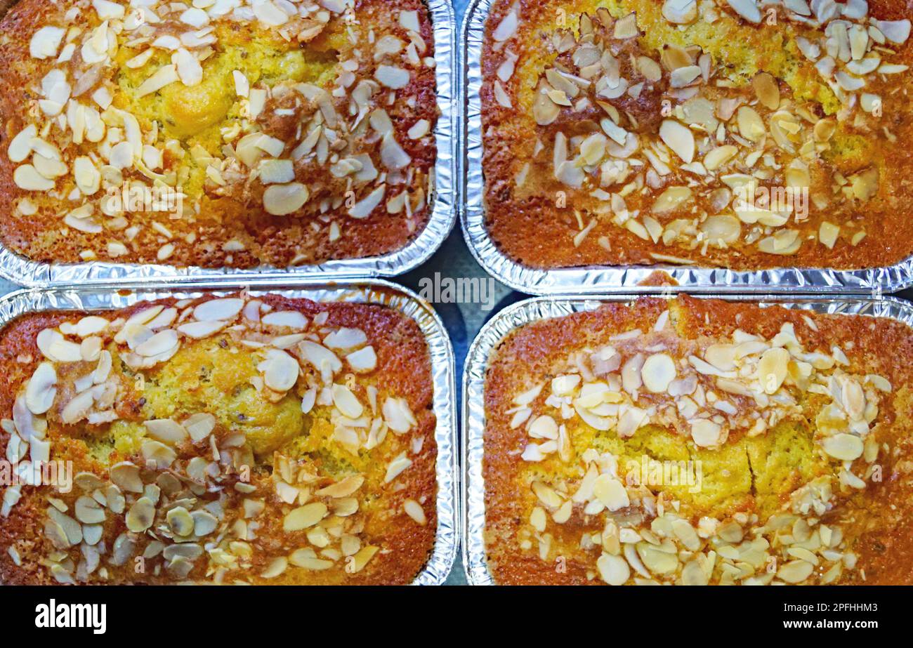 Homemade sponge cake in aluminum container Stock Photo Alamy