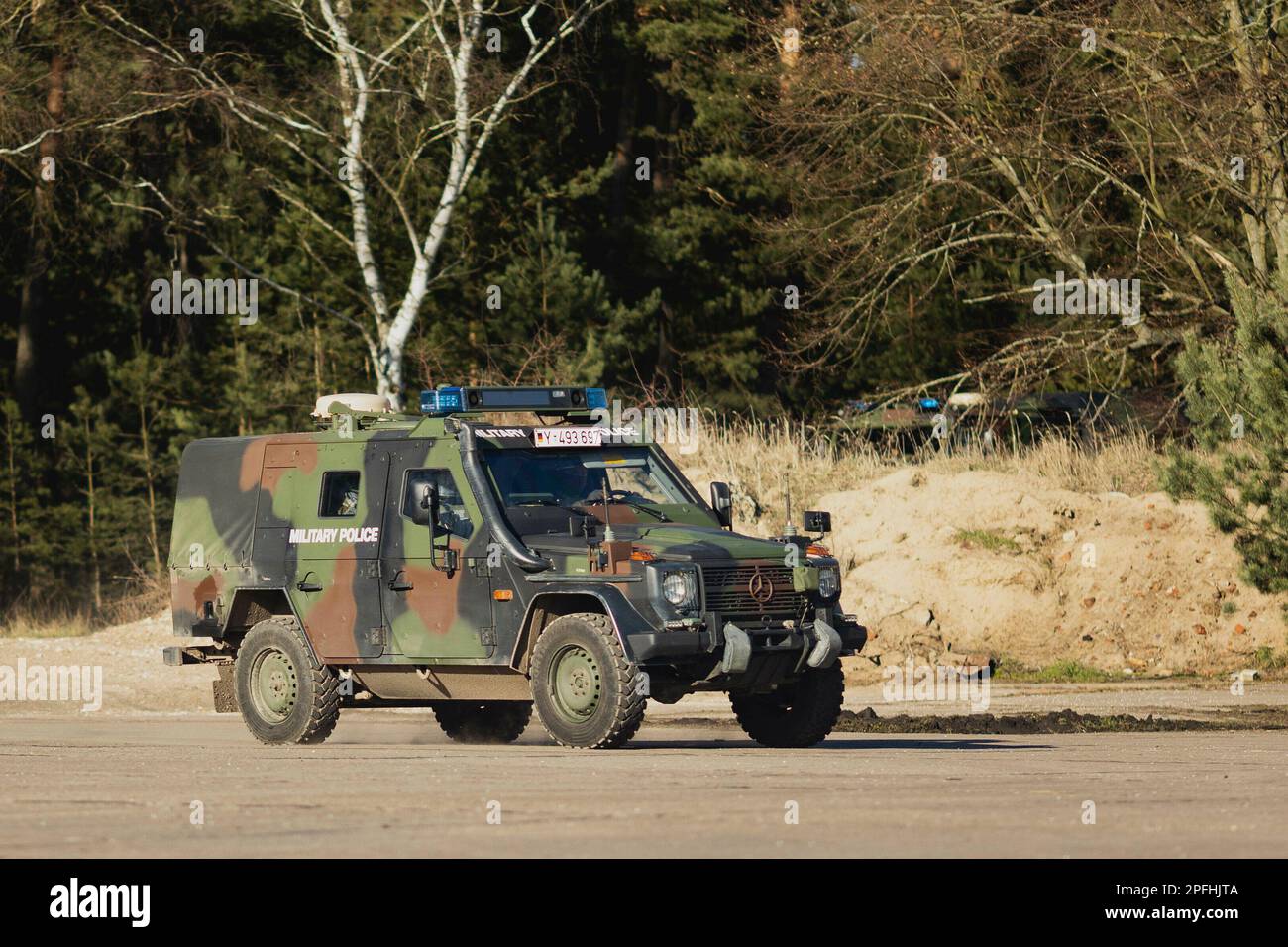 Grinding Angle, Deutschland. 16th Mar, 2023. Protected off-road vehicle Wolf SSA, photographed as part of a capability show at the Bundeswehr Armed Forces Base in Mahlwinkel, March 16, 2023. Recording for editorial use only! Credit: dpa/Alamy Live News Stock Photo