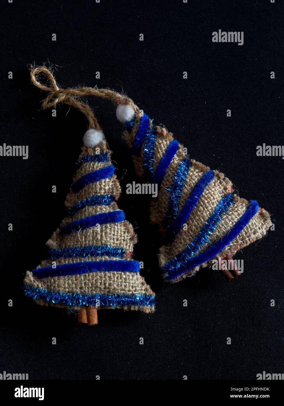 handmade Christmas tree toy, Christmas toy herringbone tree, burlap. Stock Photo