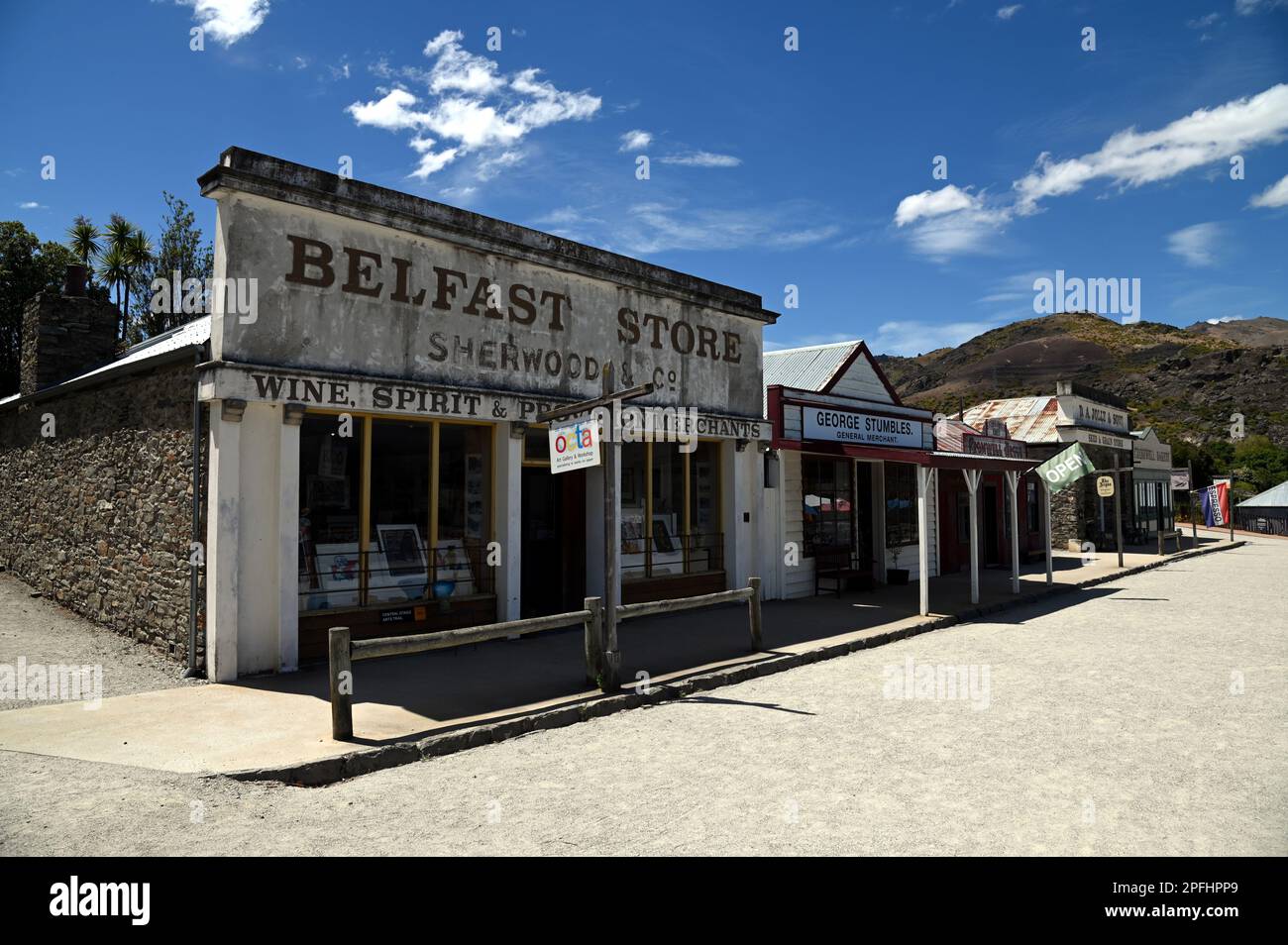 Belfast Store in the Heritage Precinct of the town of Cromwell in Central Otago, New Zealand. The original building dates from 1878. Stock Photo