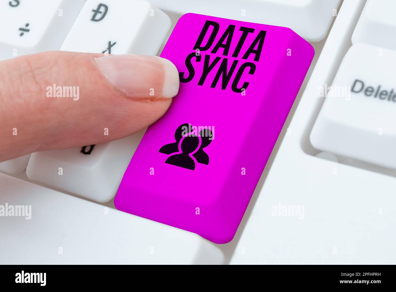 Handwriting text Data Sync. Word for data that is continuously generated by different sources Stock Photo