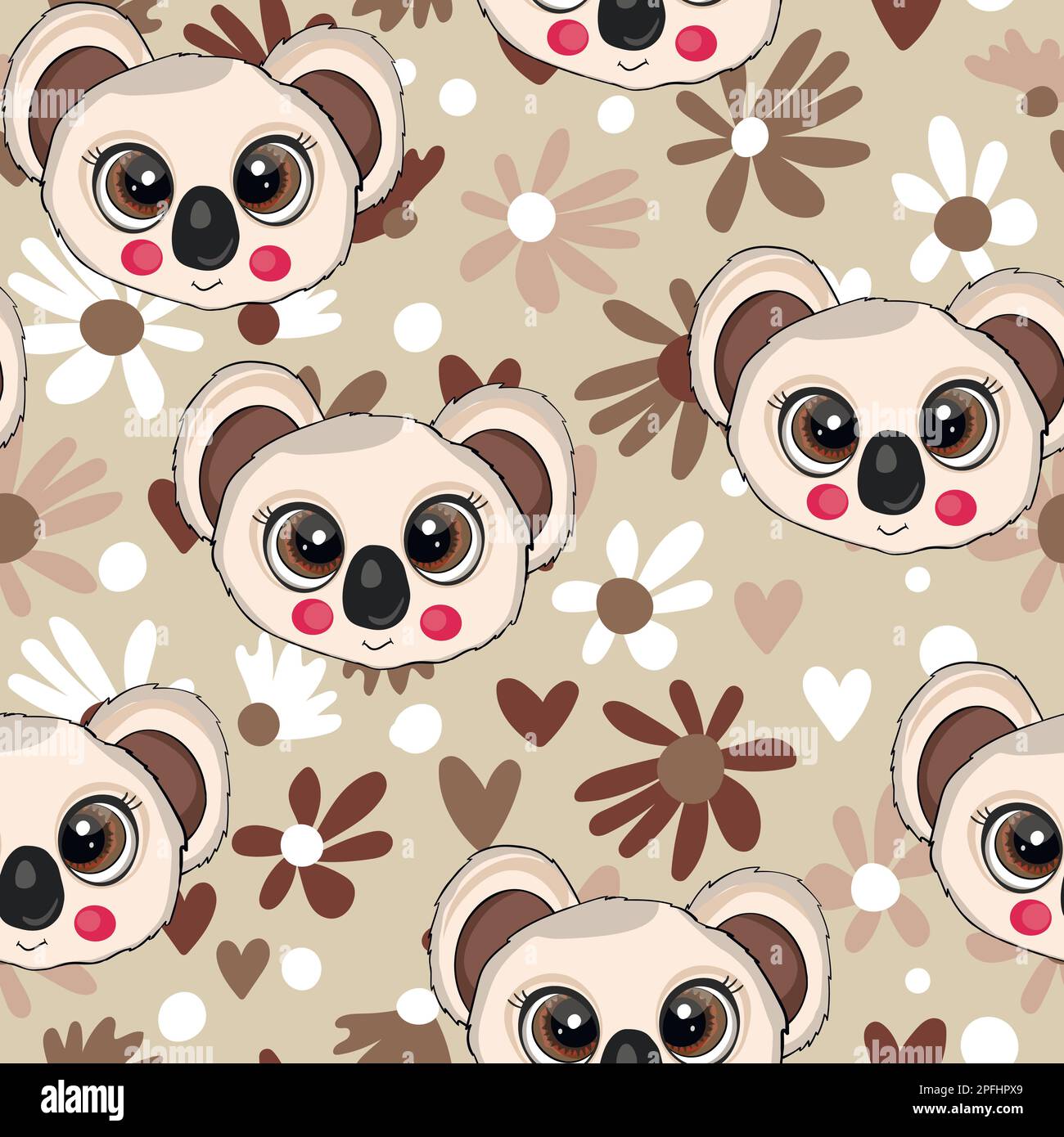 Seamless pattern with cute koala baby on color background. Funny ...