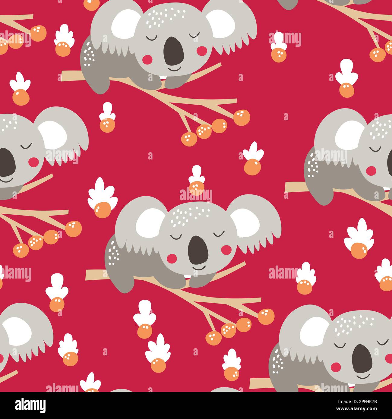 Seamless pattern with cute koala baby on color background. Funny ...