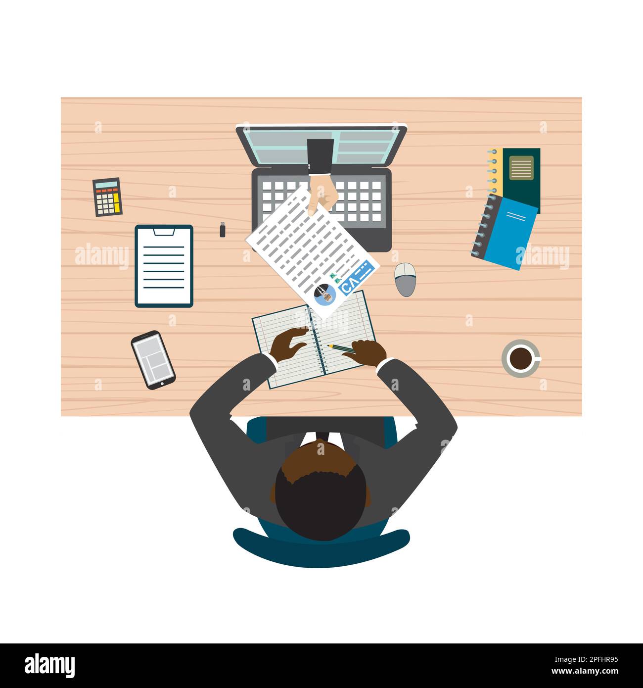 African american holding resume - Hr Specialist Sitting At The Table Modern Laptop And Hand Holding Cv Resume Online Recruitment Processtop View Workplace And African American Busin 2PFHR95