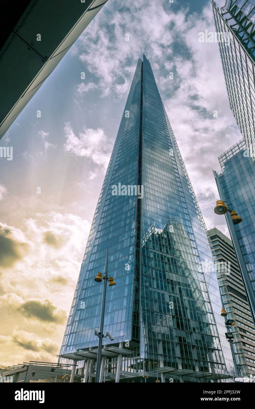 The Shard is a seventy two storey skyscraper in Southwark, London.. Designed by Italian architect Renzo Piano, The Shard was formerly known as London Stock Photo