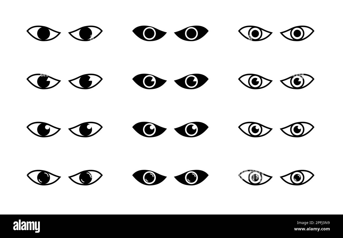 Woman eyes collection in different emotions. Black and white easy editable vector illustration. Stock Vector