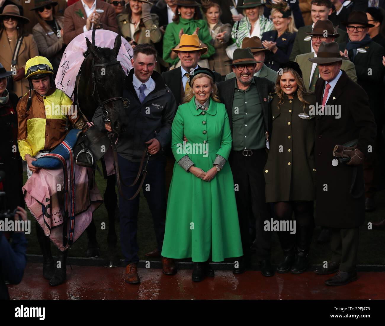 Owner Mrs Audrey Turley and connections celebrate as Galopin Des Champs J: Paul Townend T: Willie Mullins wins the Cheltenham Gold Cup during Day 4 of the Cheltenham Festival at Prestbury Park, Cheltenham, UK on 14 March 2023. Photo by Ken Sparks. Editorial use only, license required for commercial use. No use in betting, games or a single club/league/player publications. Credit: UK Sports Pics Ltd/Alamy Live News Stock Photo