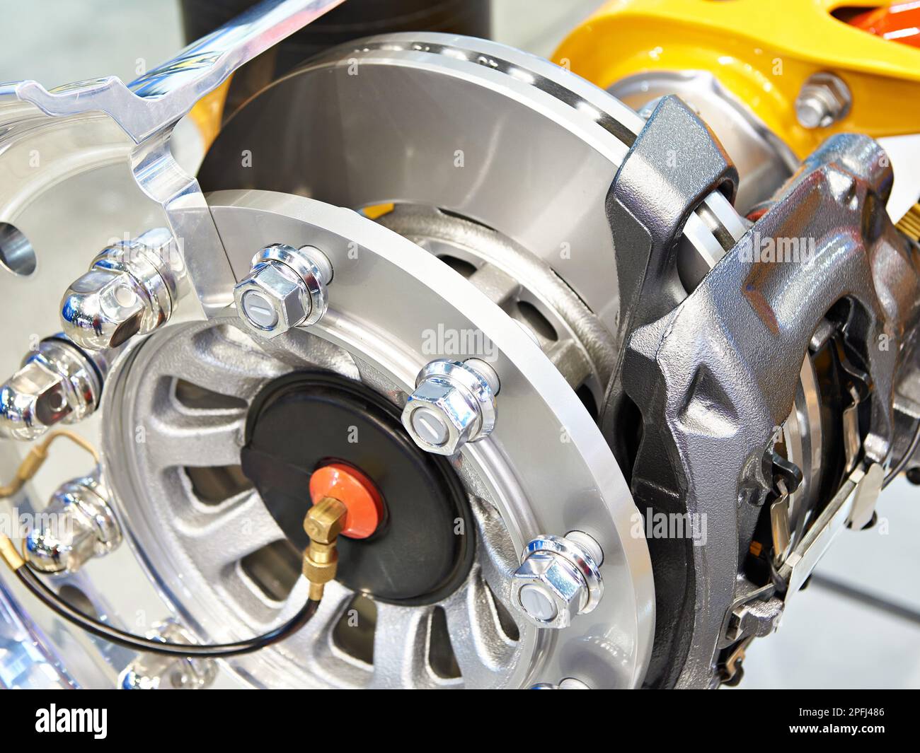 Wheel hub with disc brakes cross section Stock Photo