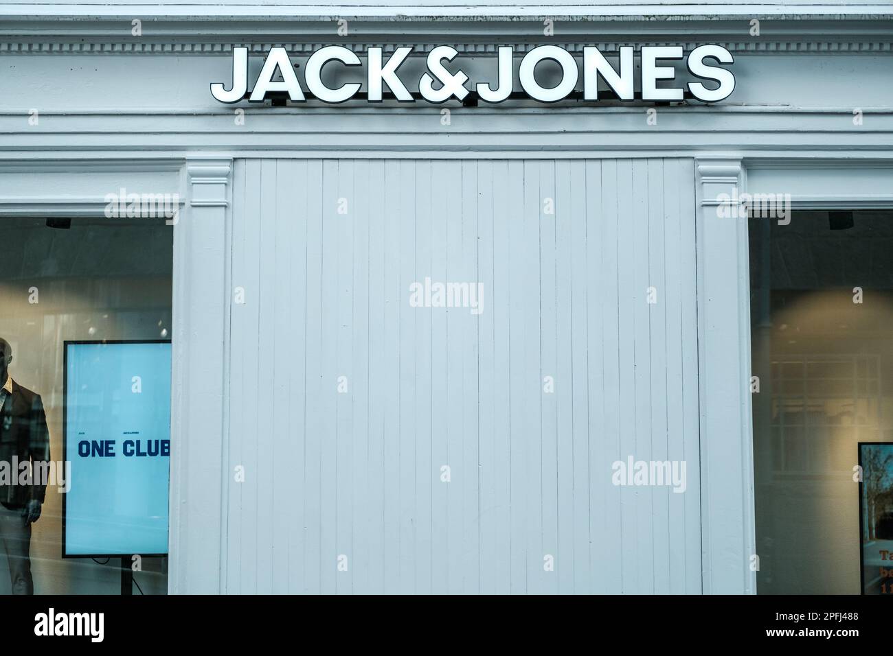 Stavanger, Norway, March 10 2023, Jack & Jones Menswear Fashion Retail Store Sign and Front Stock Photo