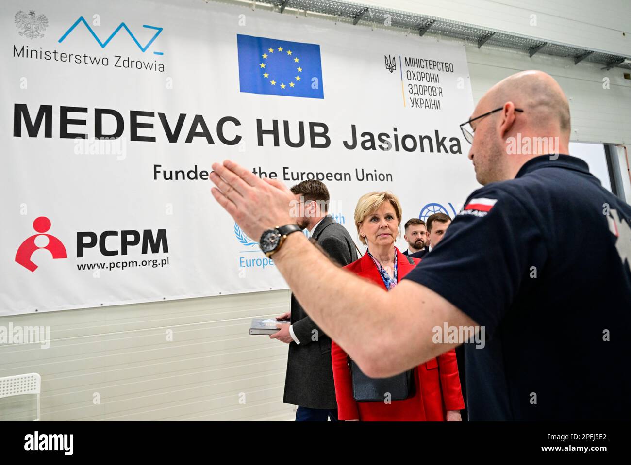 Resov, Poland. 17th Mar, 2023. Wife of Czech President Eva Pavlova visits the Jasionka Medevac Hub centre, which takes care of patients evacuated from Ukraine, in Rzeszow, Poland, March 17, 2023. New Czech President Petr Pavel and his wife Eva Pavlova end their two-day visit of Poland in this day. Credit: Roman Vondrous/CTK Photo/Alamy Live News Stock Photo