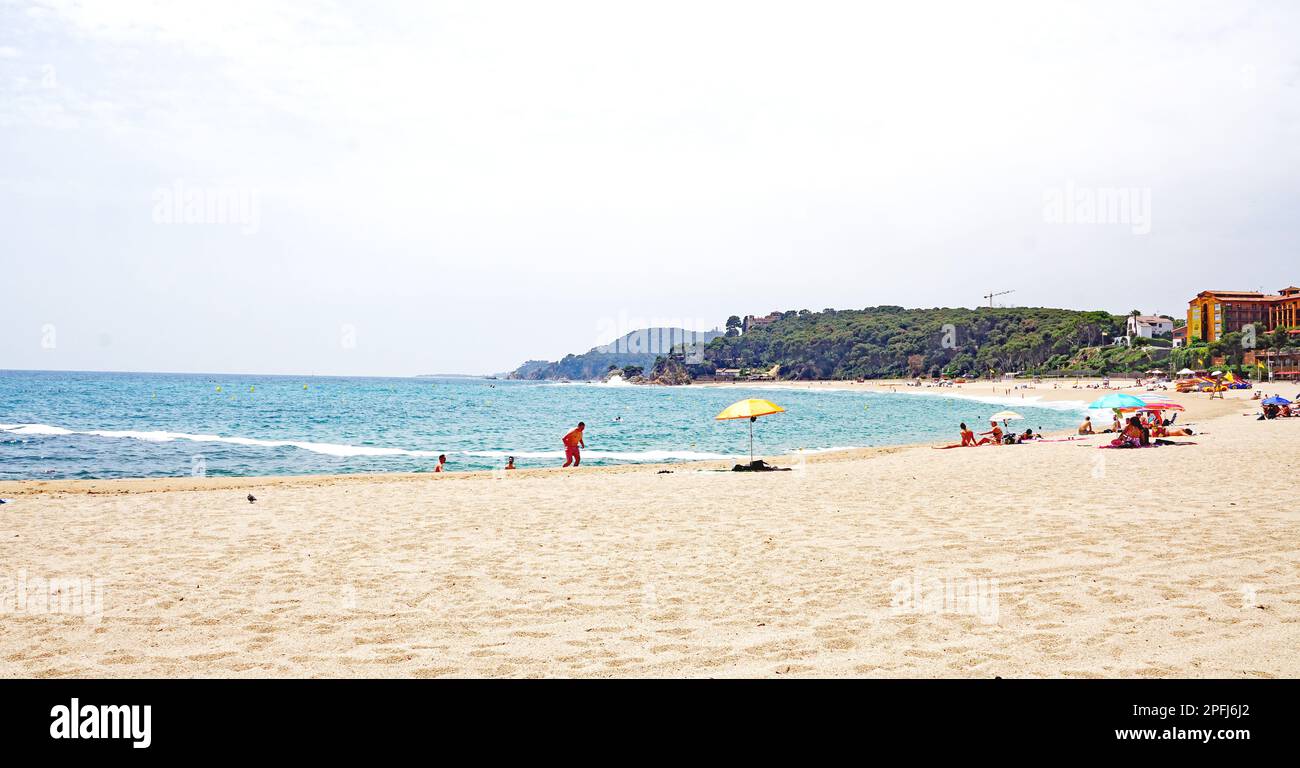 Beach and town of Lloret de Mar, Girona, Catalunya, Spain, Europe Stock Photo