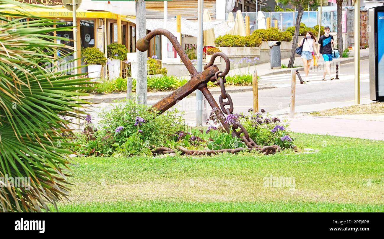 Ornamental anchor in a garden in Lloret de Mar, Girona, Spain, Europe Stock Photo