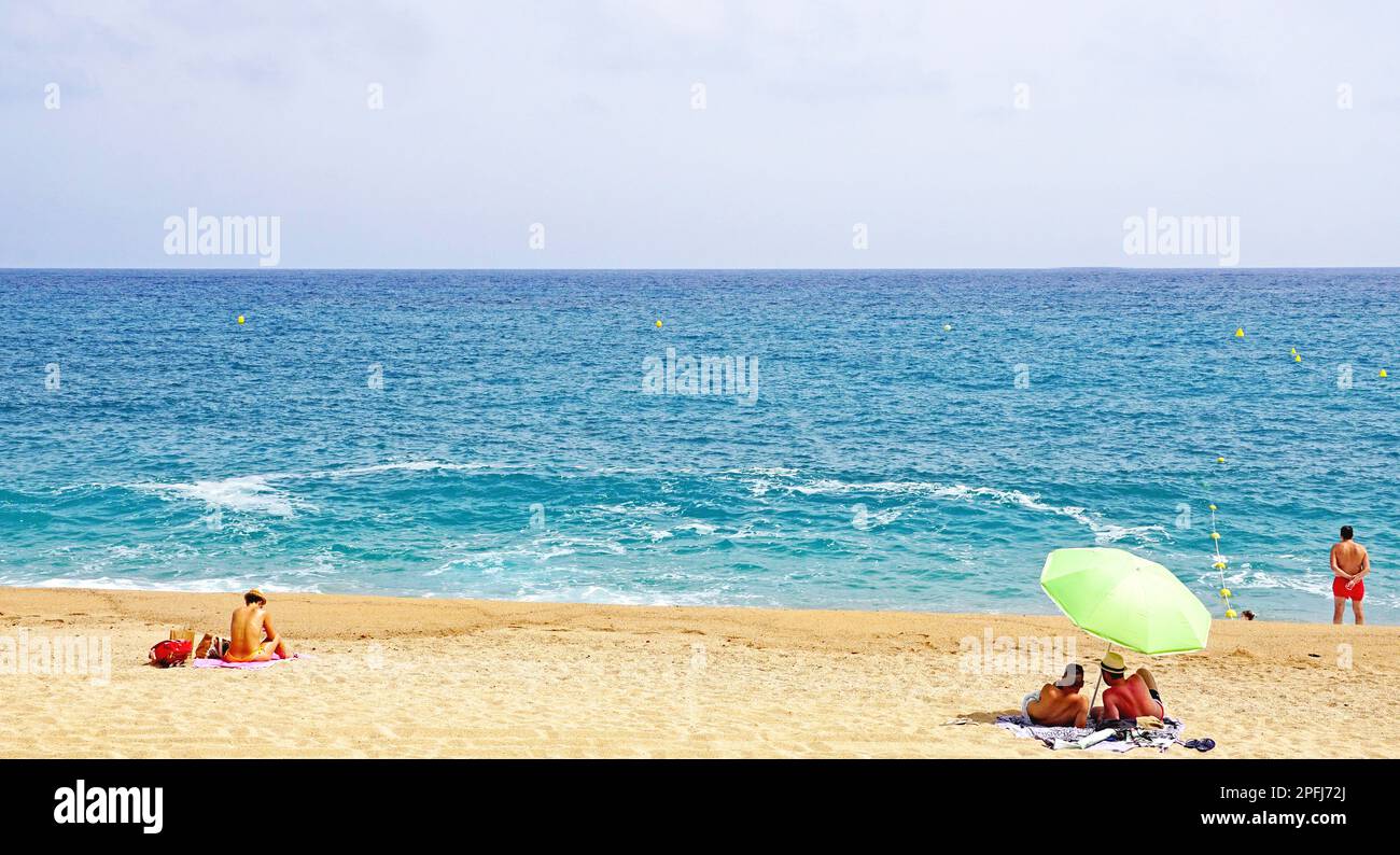 Beach and town of Lloret de Mar, Girona, Catalunya, Spain, Europe Stock Photo