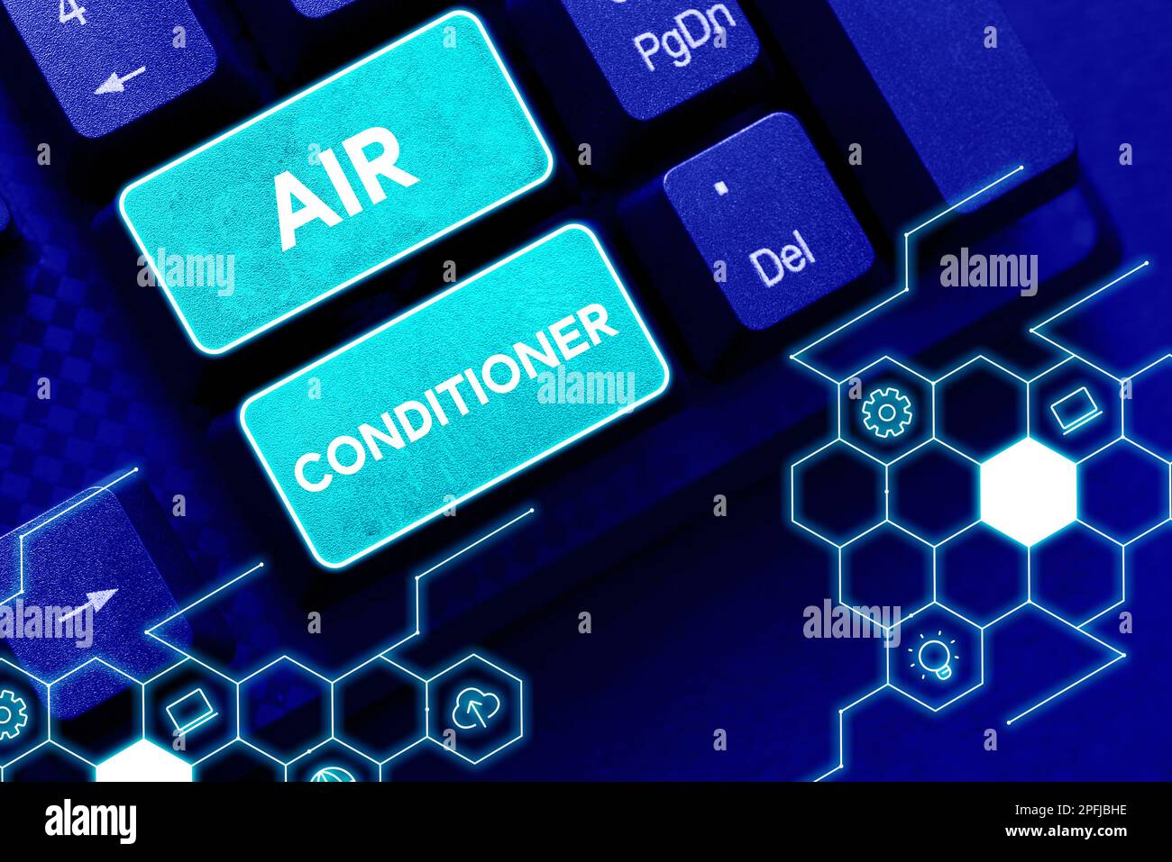 Text caption presenting Air Conditioner. Word Written on apparatus for