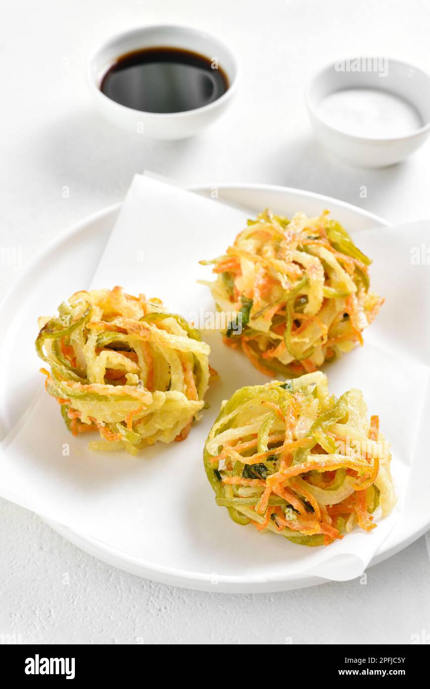 Japanese kakiage tempura. Deep fried vegetable in asian style. Close up