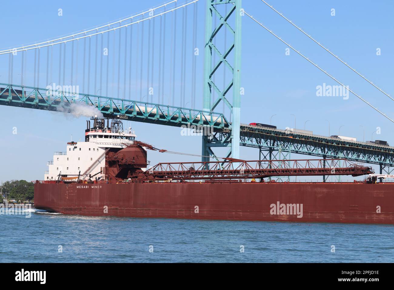 Windsor, Ontario Canada August 12 2022 Ship crossing under the