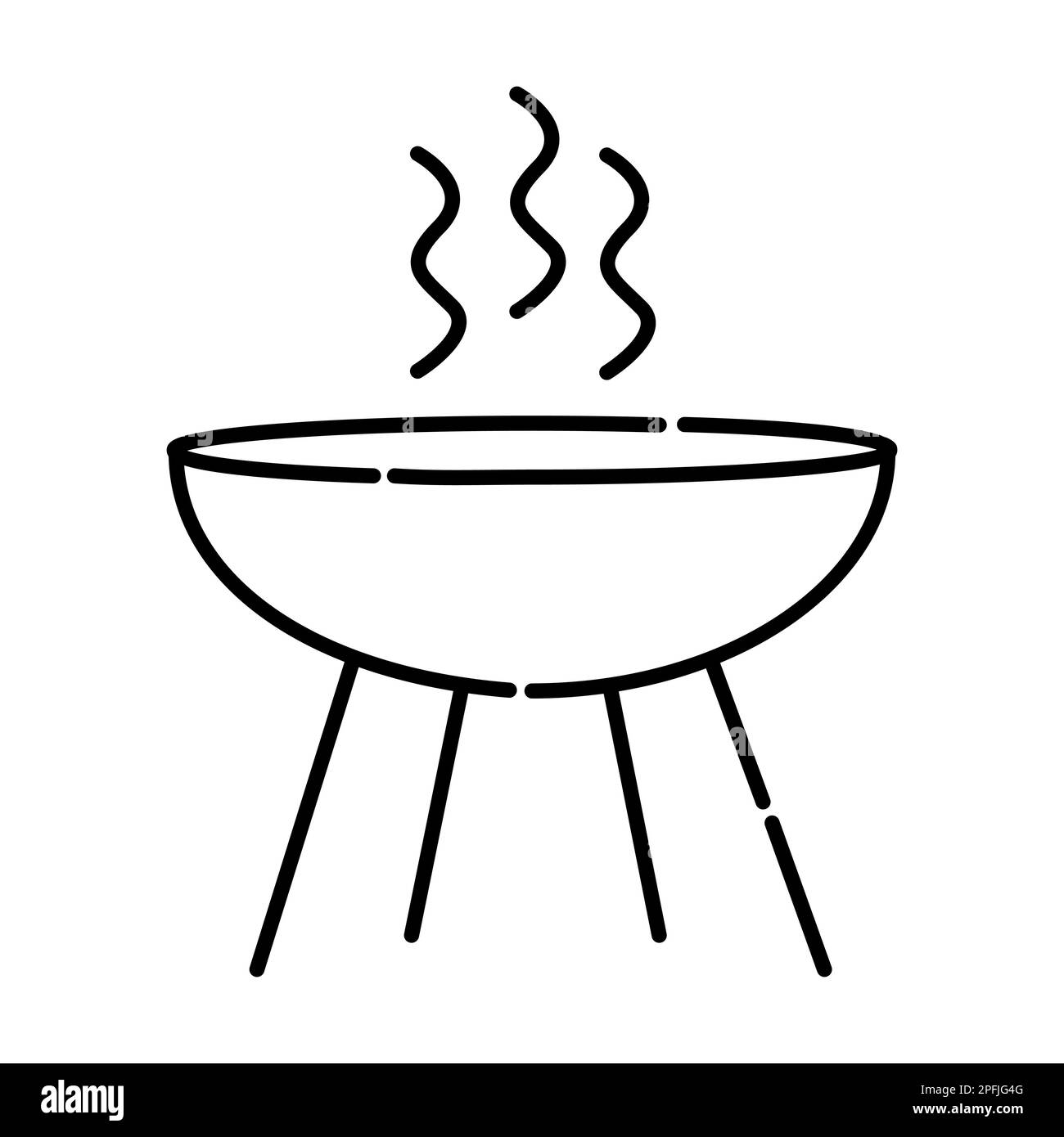 Barbecue pot black and white vector line illustration Stock Vector