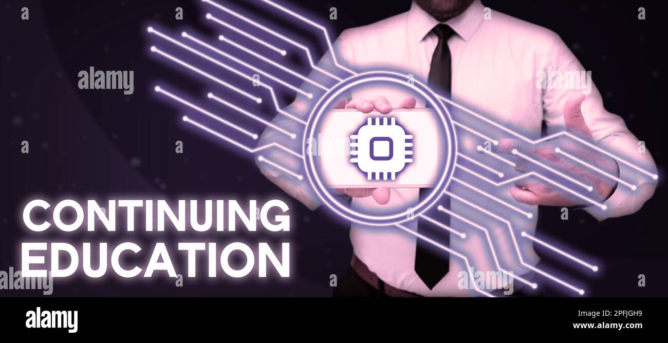 Hand writing sign Continuing Education. Conceptual photo Continued