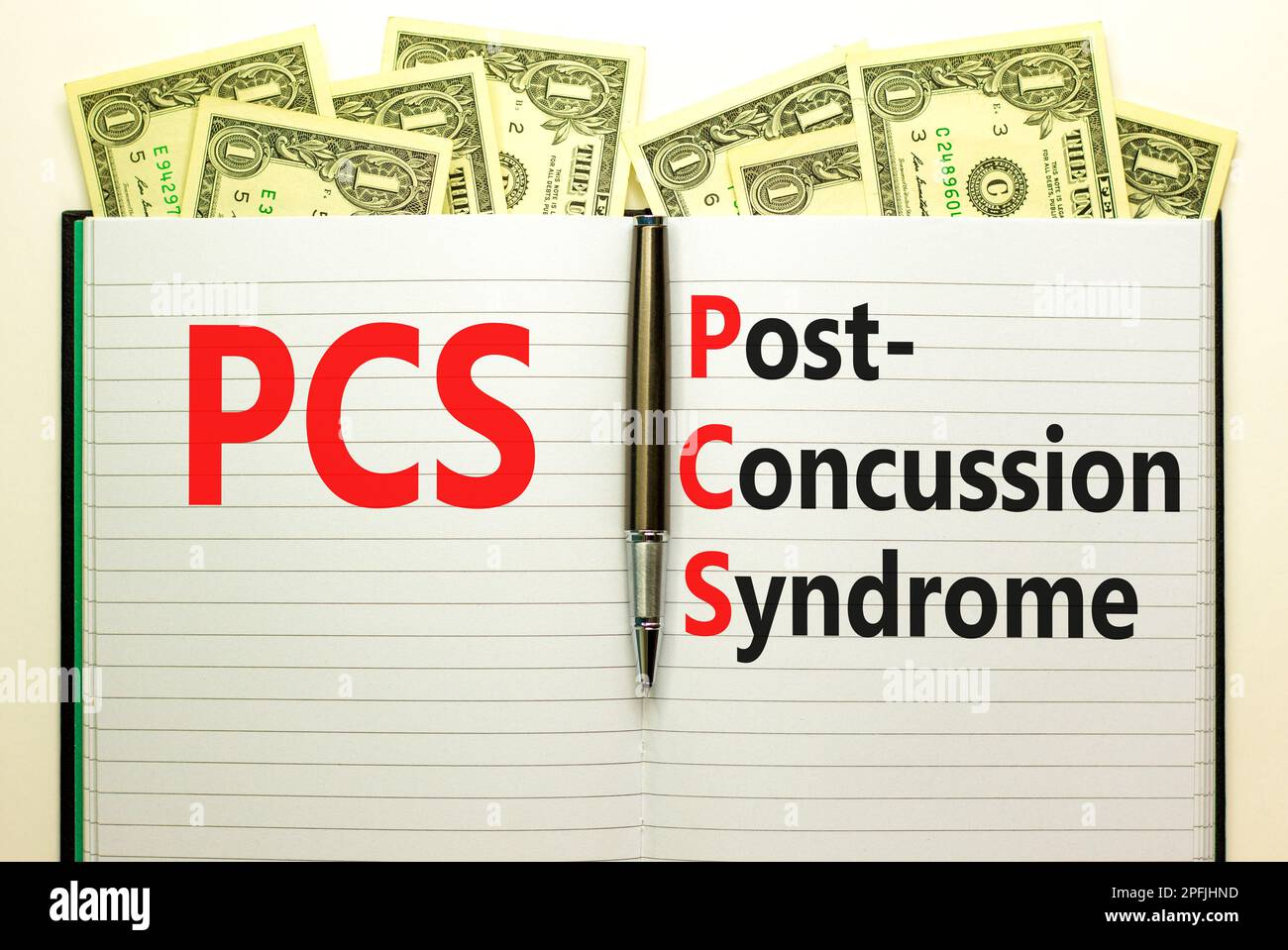 PCS postconcussion syndrome symbol. Concept words PCS postconcussion syndrome on white note on