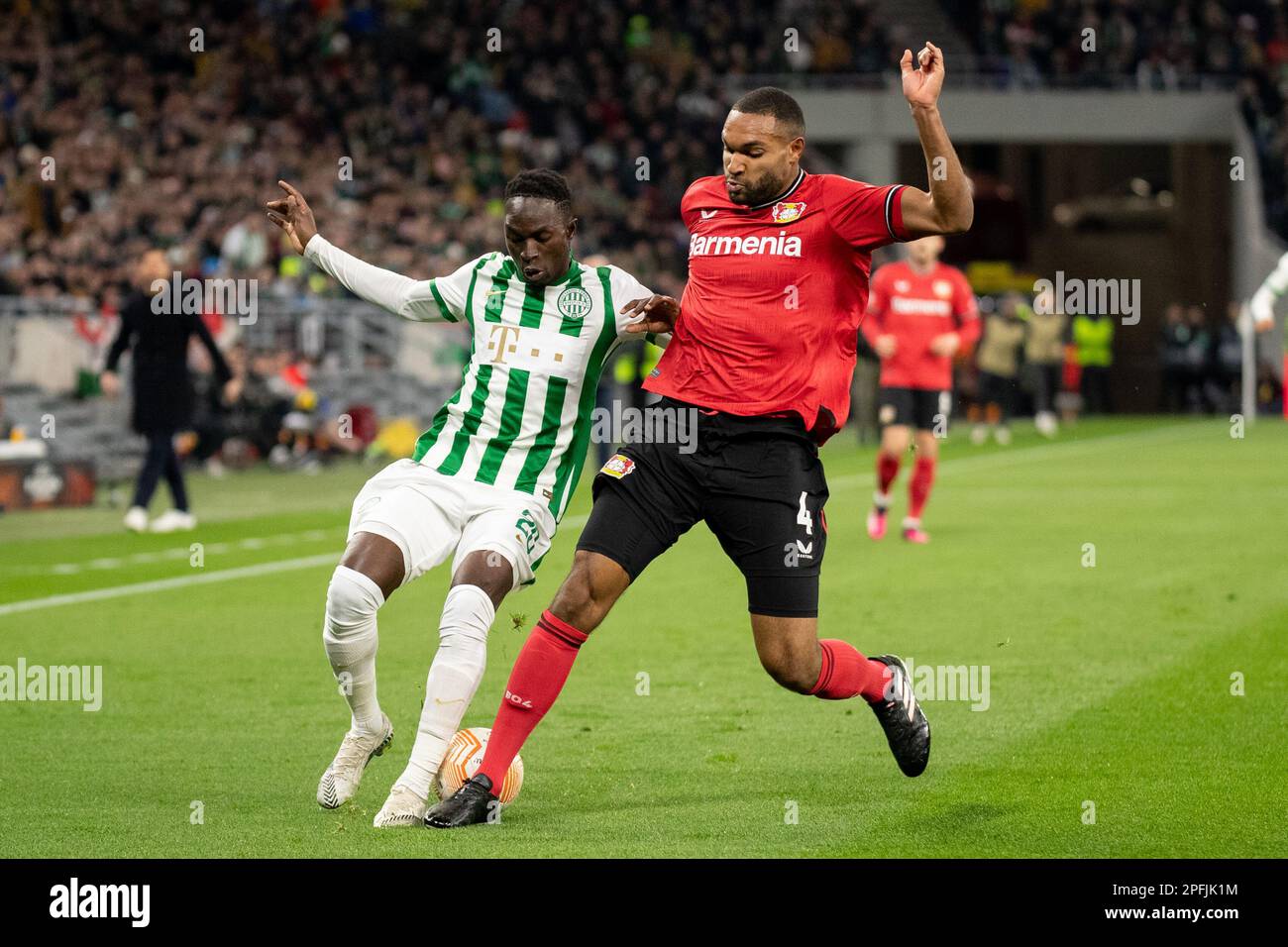 BUDAPEST, HUNGARY - AUGUST 9: Adama Traore of Ferencvarosi TC controls the  ball during the UEFA Champions League Qualifying Round match between Ferencvarosi  TC and Qarabag FK at Ferencvaros Stadium on August