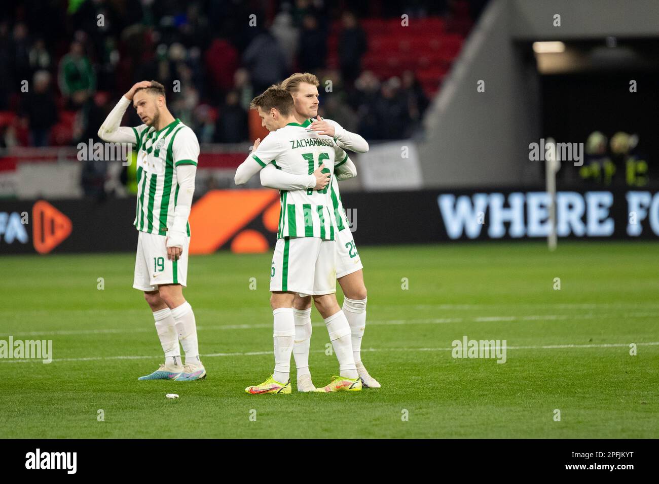 BUDAPEST, HUNGARY - AUGUST 9: Gara Garayev of Qarabag FK fouls Aissa  Laidouni of Ferencvarosi TC during the UEFA Champions League Qualifying  Round match between Ferencvarosi TC and Qarabag FK at Ferencvaros