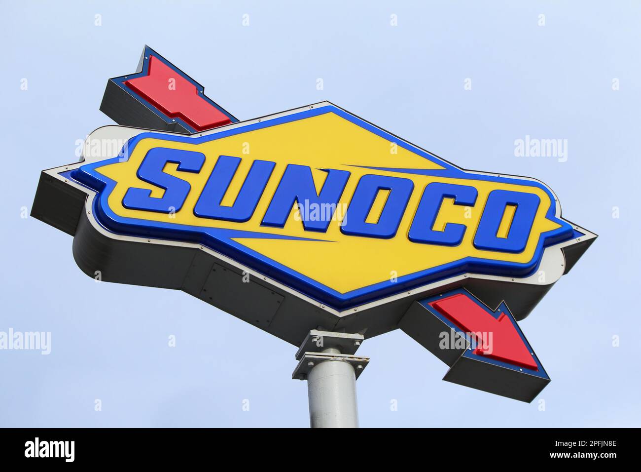 Bronx, NY March 15, 2023 Close up of Sunoco gas station sign against
