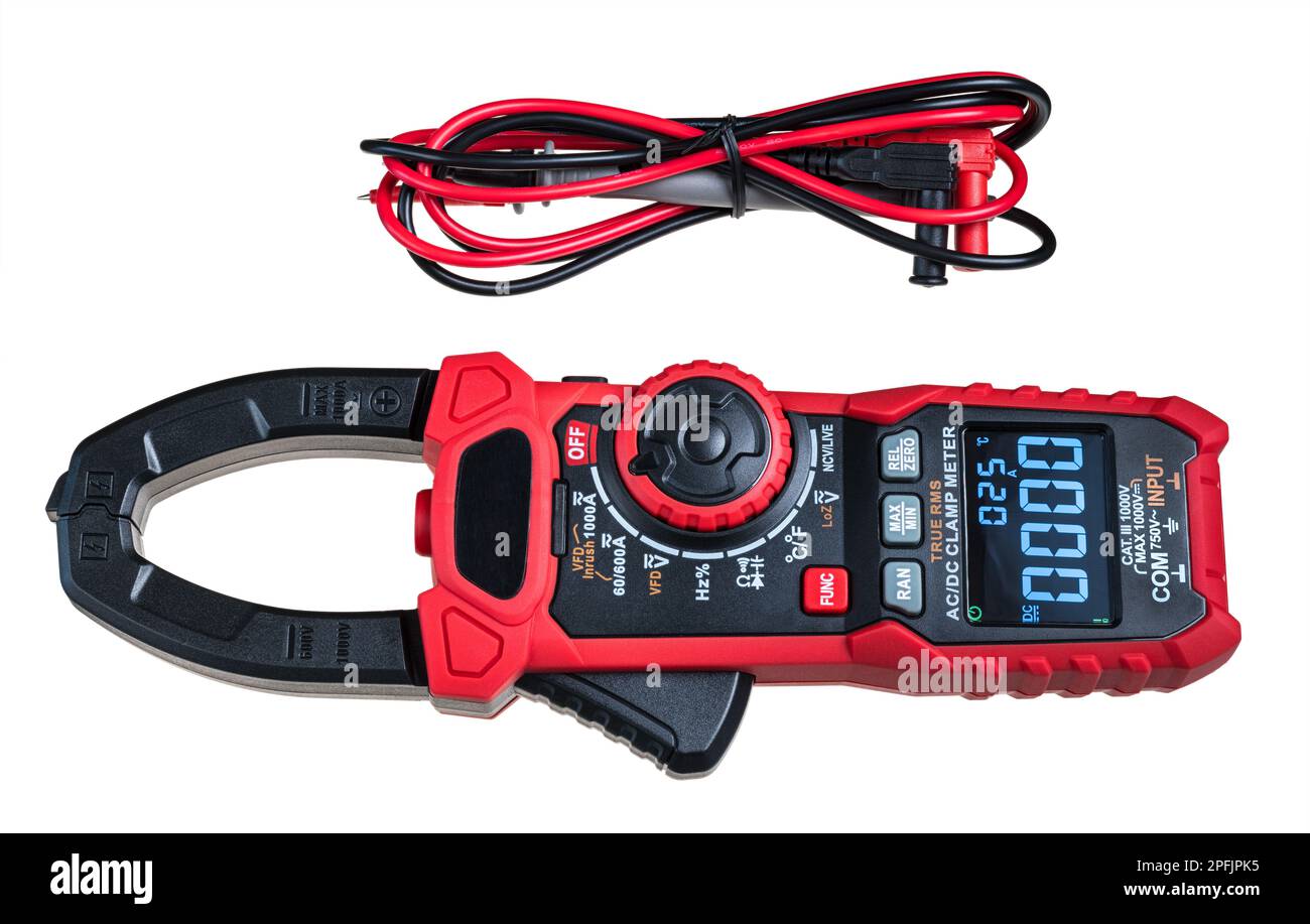 Electrical digital multimeter or test leads isolated on white