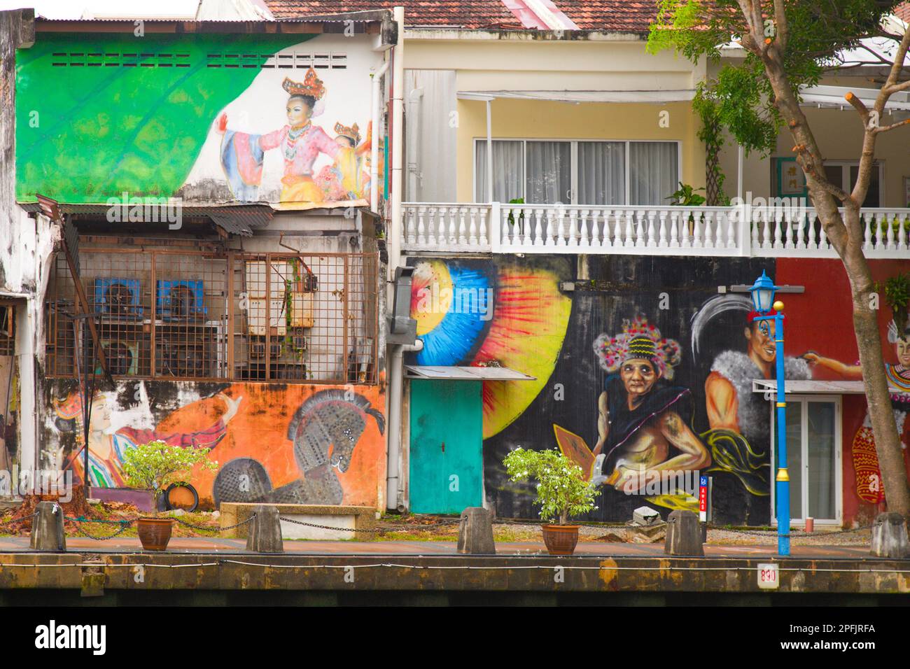 Malaysia, Melaka, Malacca, Melaka River, quay, murals, paintings Stock