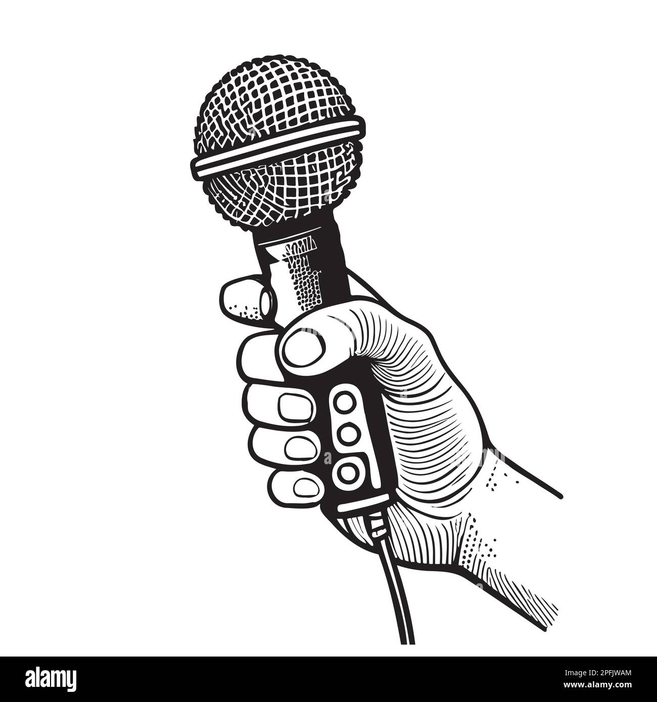 Hand holding microphone hand drawn sketch in doodle style Vector illustration Stock Vector